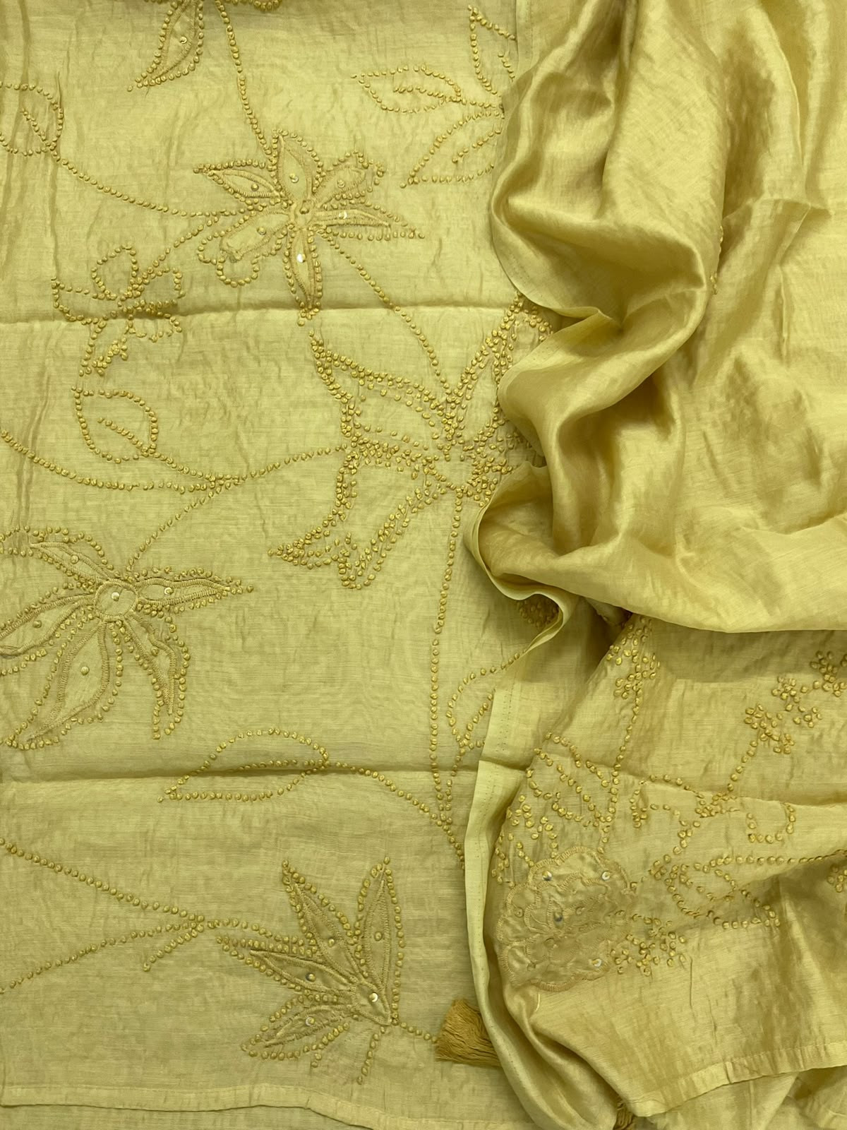 Soft Chanderi Embroidered Suit - Yellow
