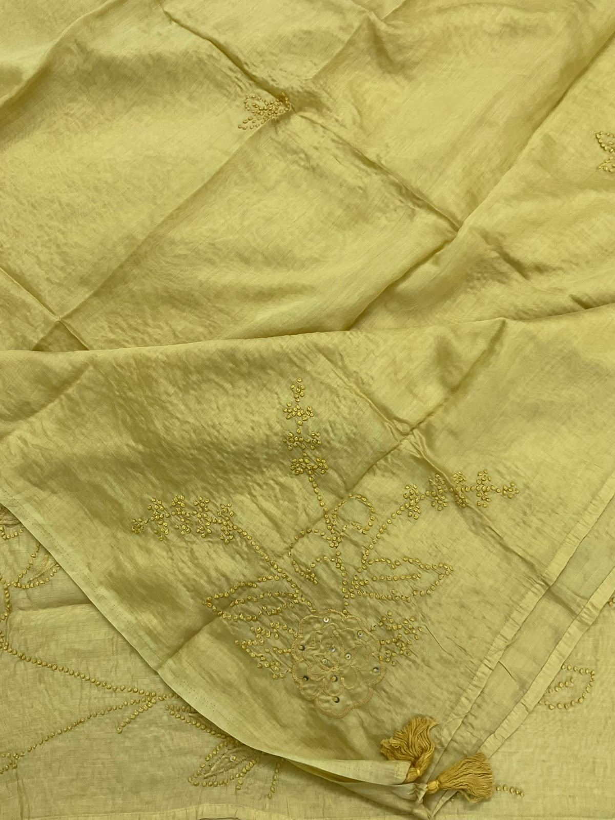 Soft Chanderi Embroidered Suit - Yellow