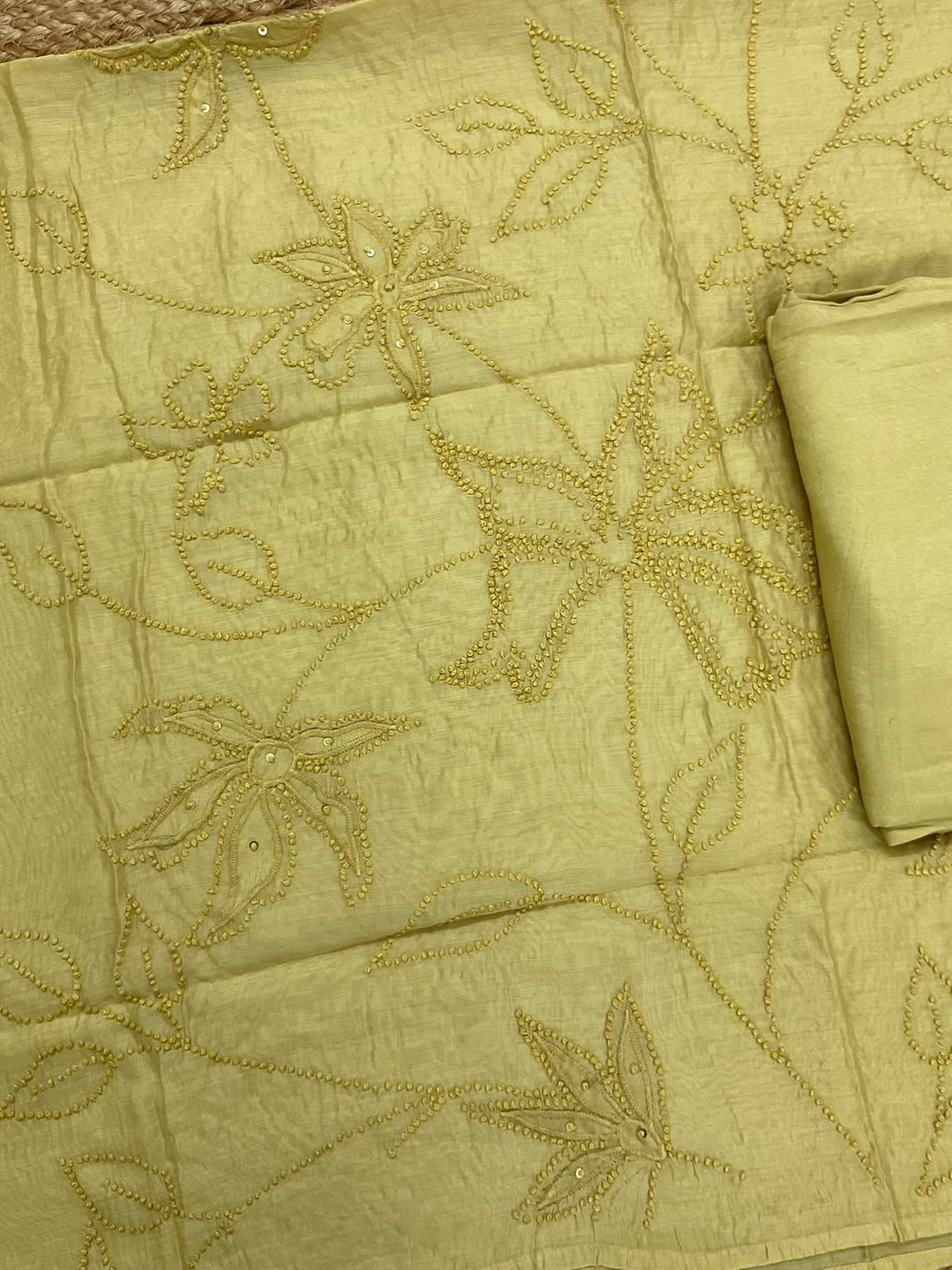 Soft Chanderi Embroidered Suit - Yellow