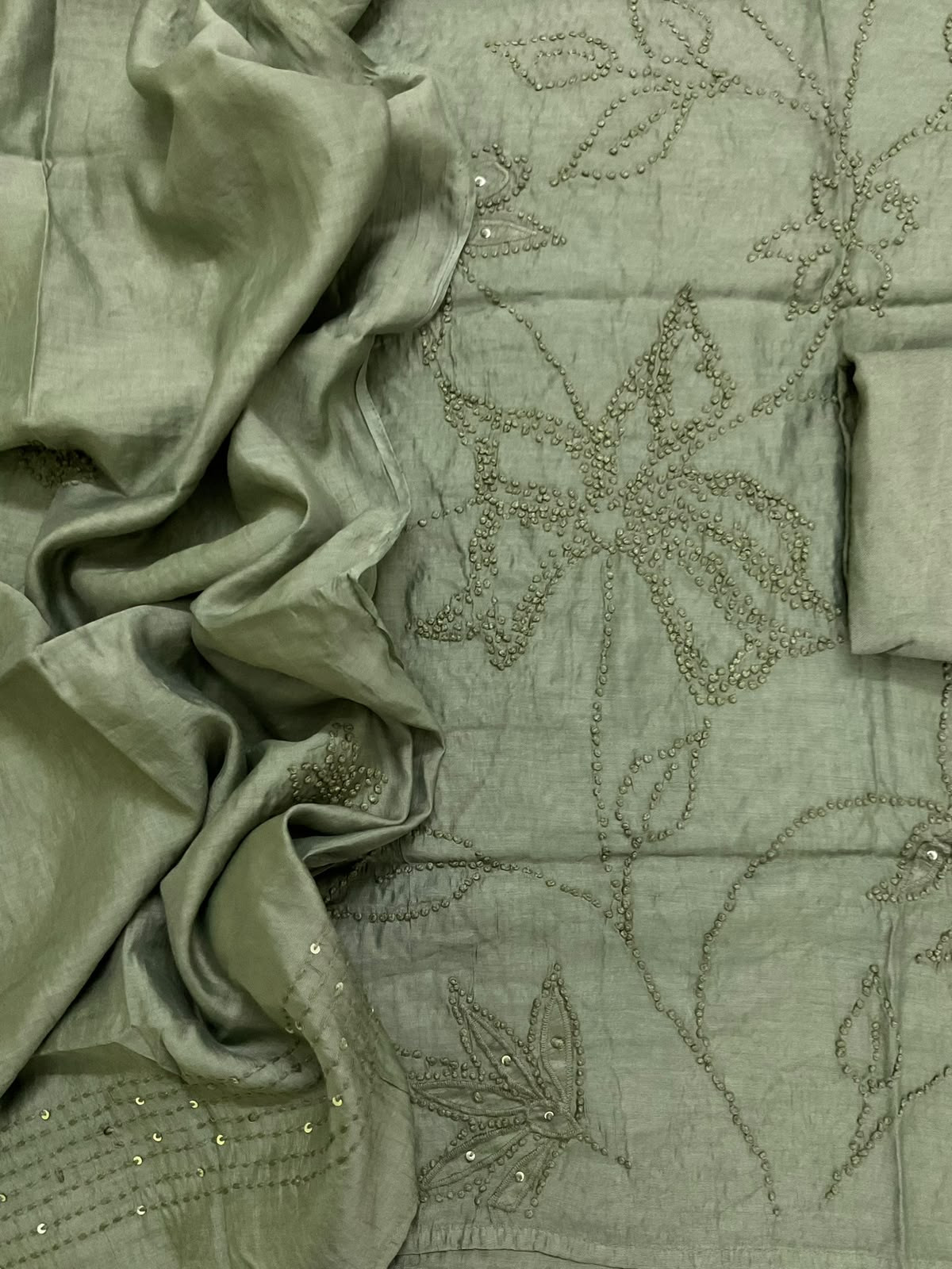 Soft Chanderi Embroidered Suit - Green