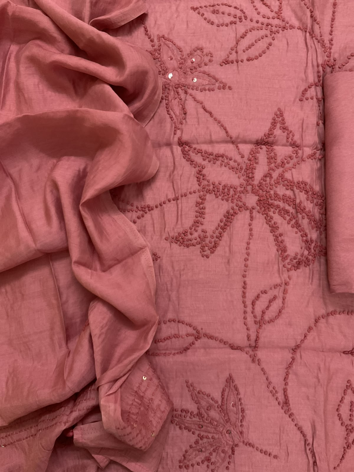 Soft Chanderi Embroidered Suit - Peachish Pink
