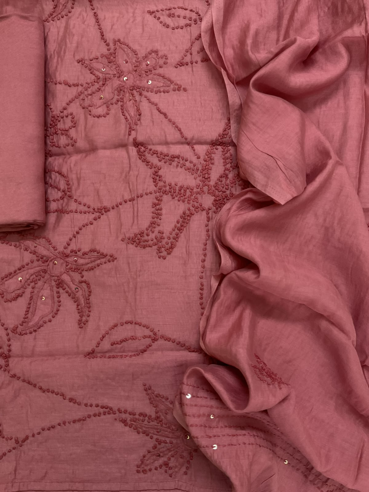 Soft Chanderi Embroidered Suit - Peachish Pink