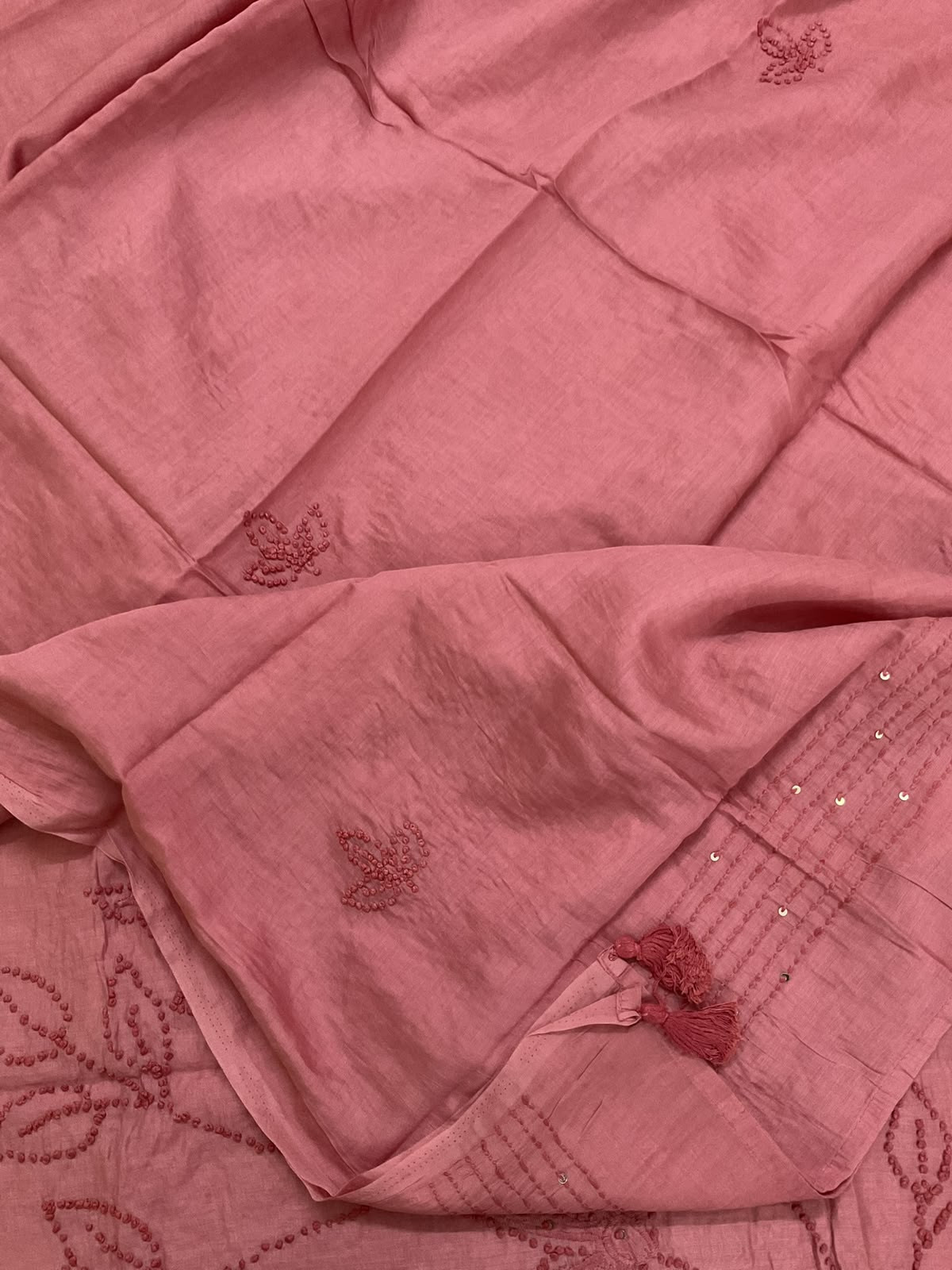Soft Chanderi Embroidered Suit - Peachish Pink