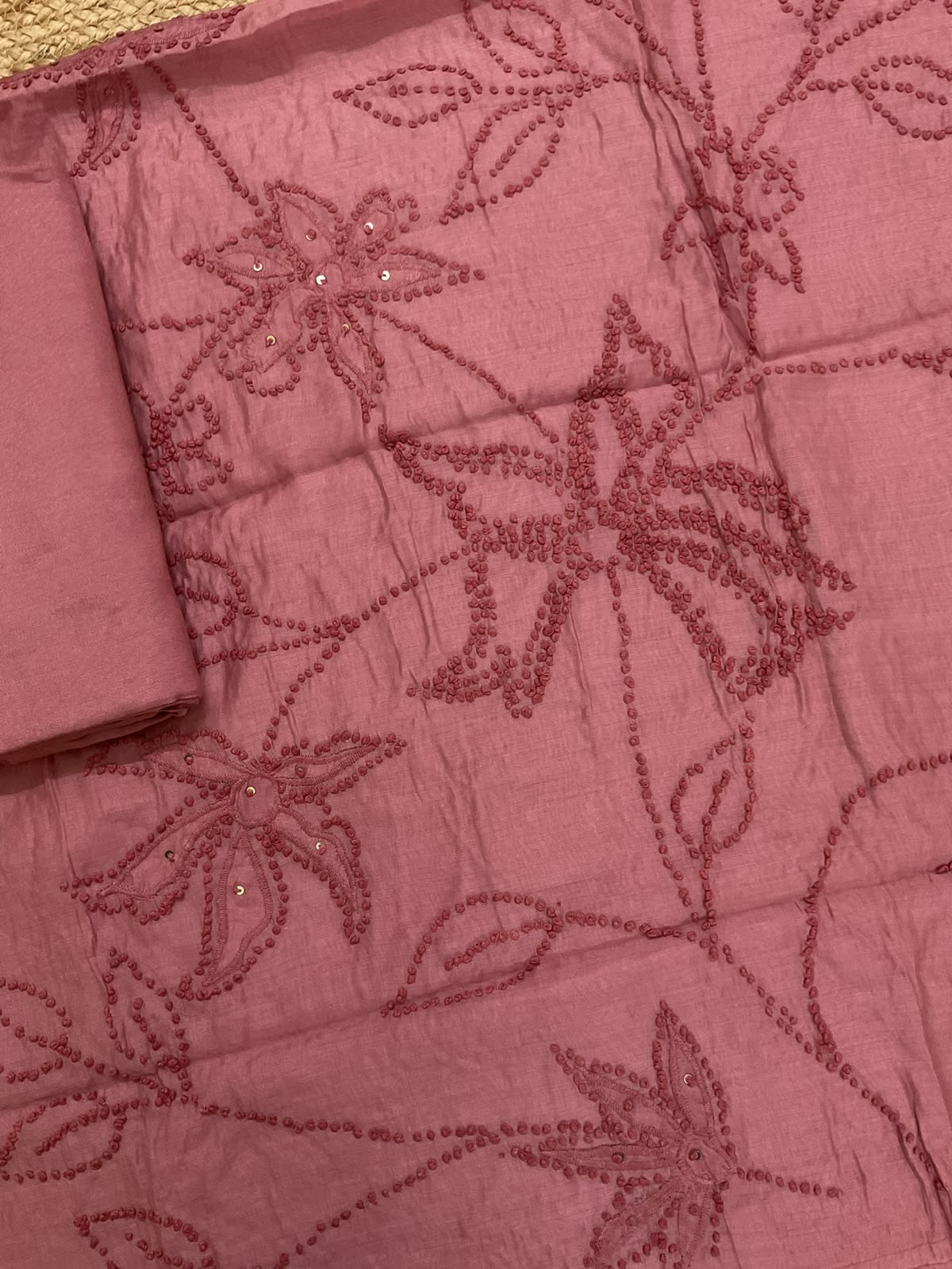 Soft Chanderi Embroidered Suit - Peachish Pink