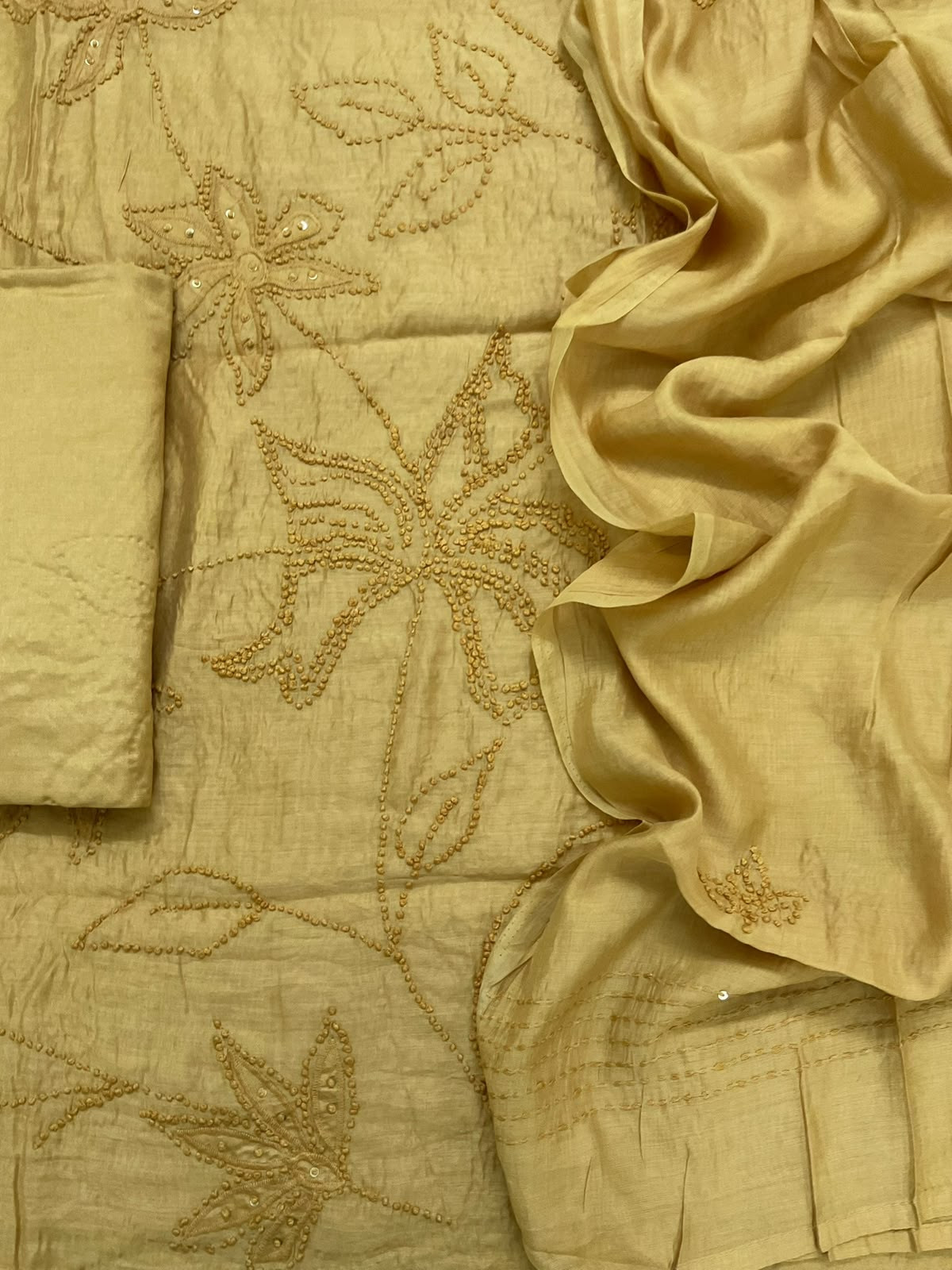 Soft Chanderi Embroidered Suit - Mustard