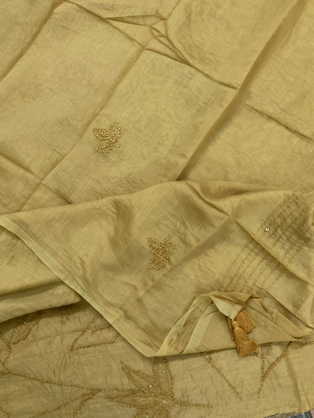 Soft Chanderi Embroidered Suit - Mustard