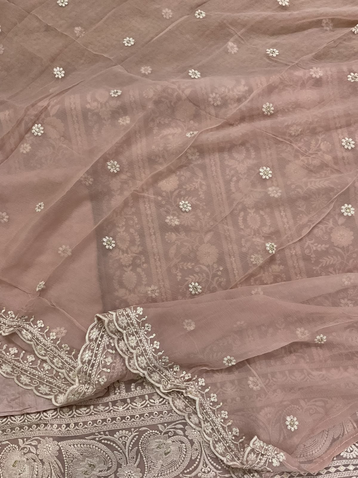 Pure Georgette Embroidered Suit - Onion Pink