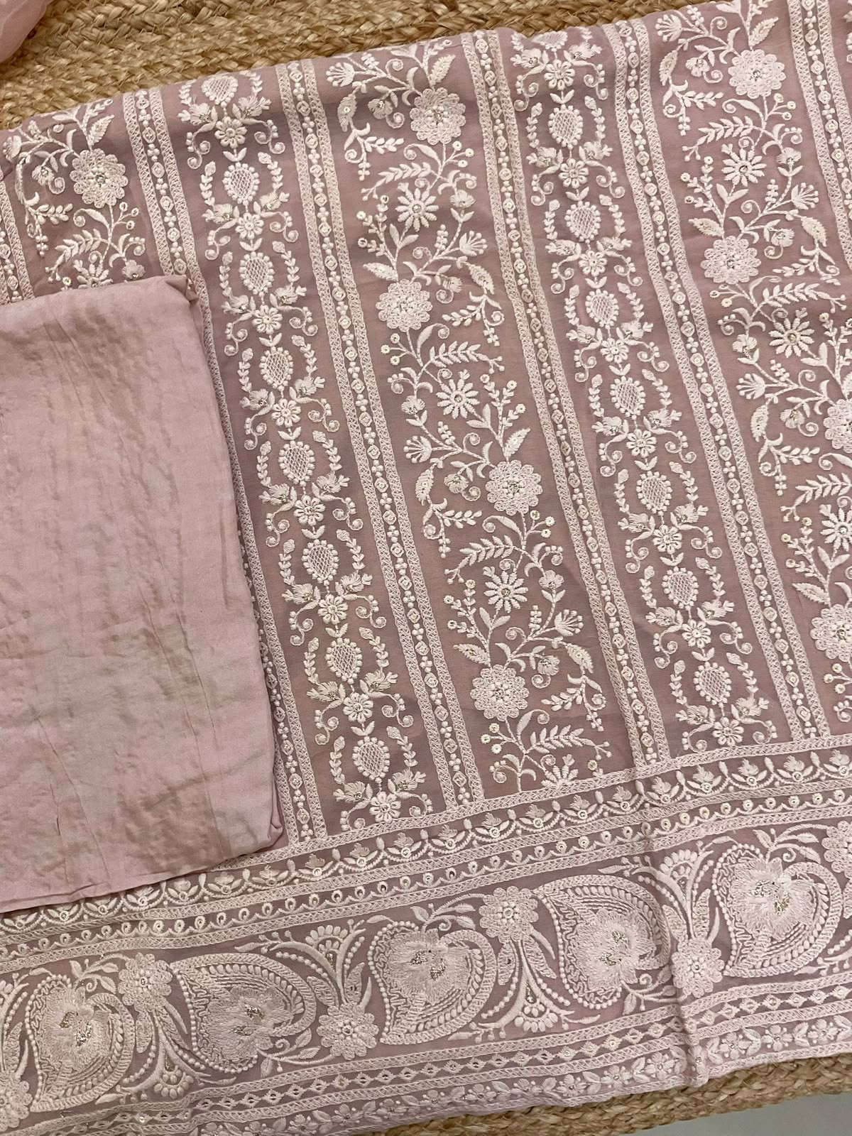 Pure Georgette Embroidered Suit - Onion Pink