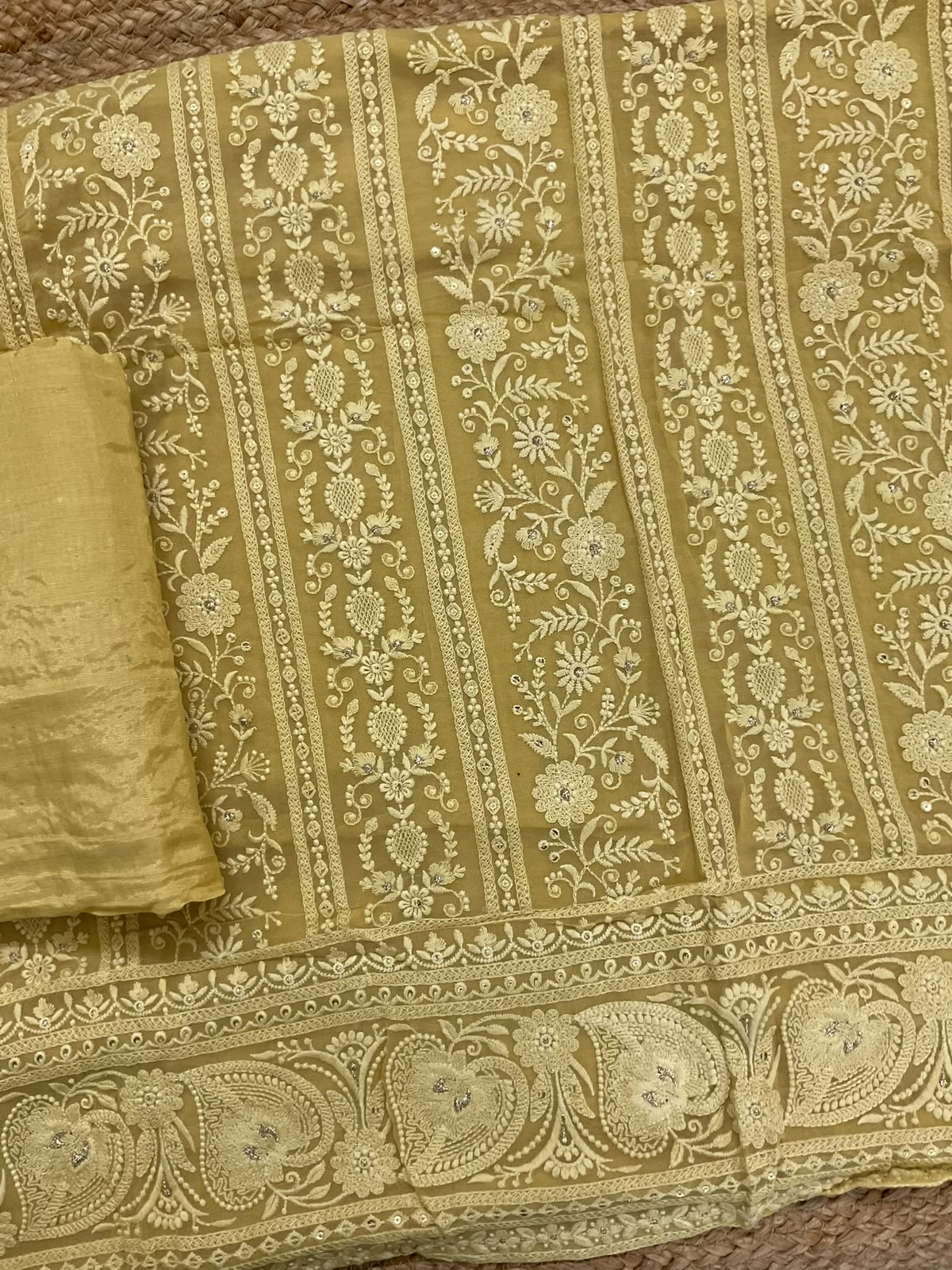 Pure Georgette Embroidered Suit - Yellow