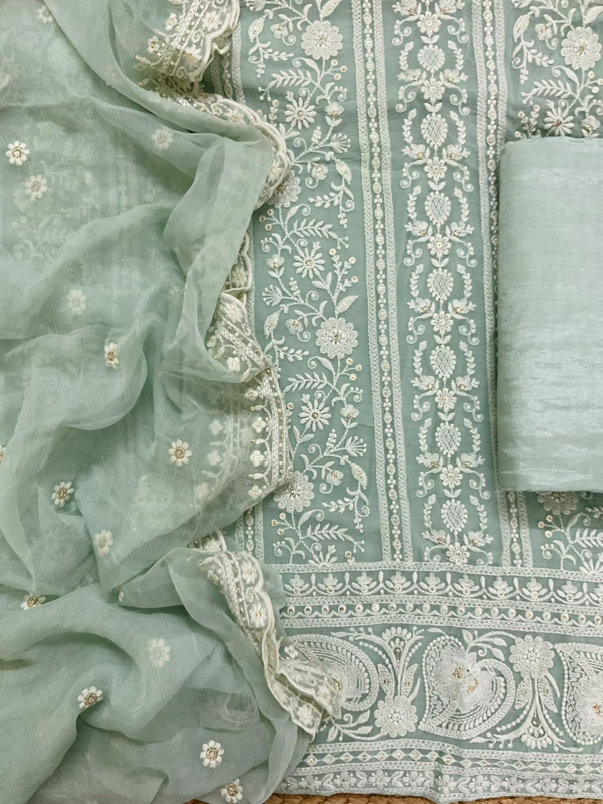 Pure Georgette Embroidered Suit - Sea Green