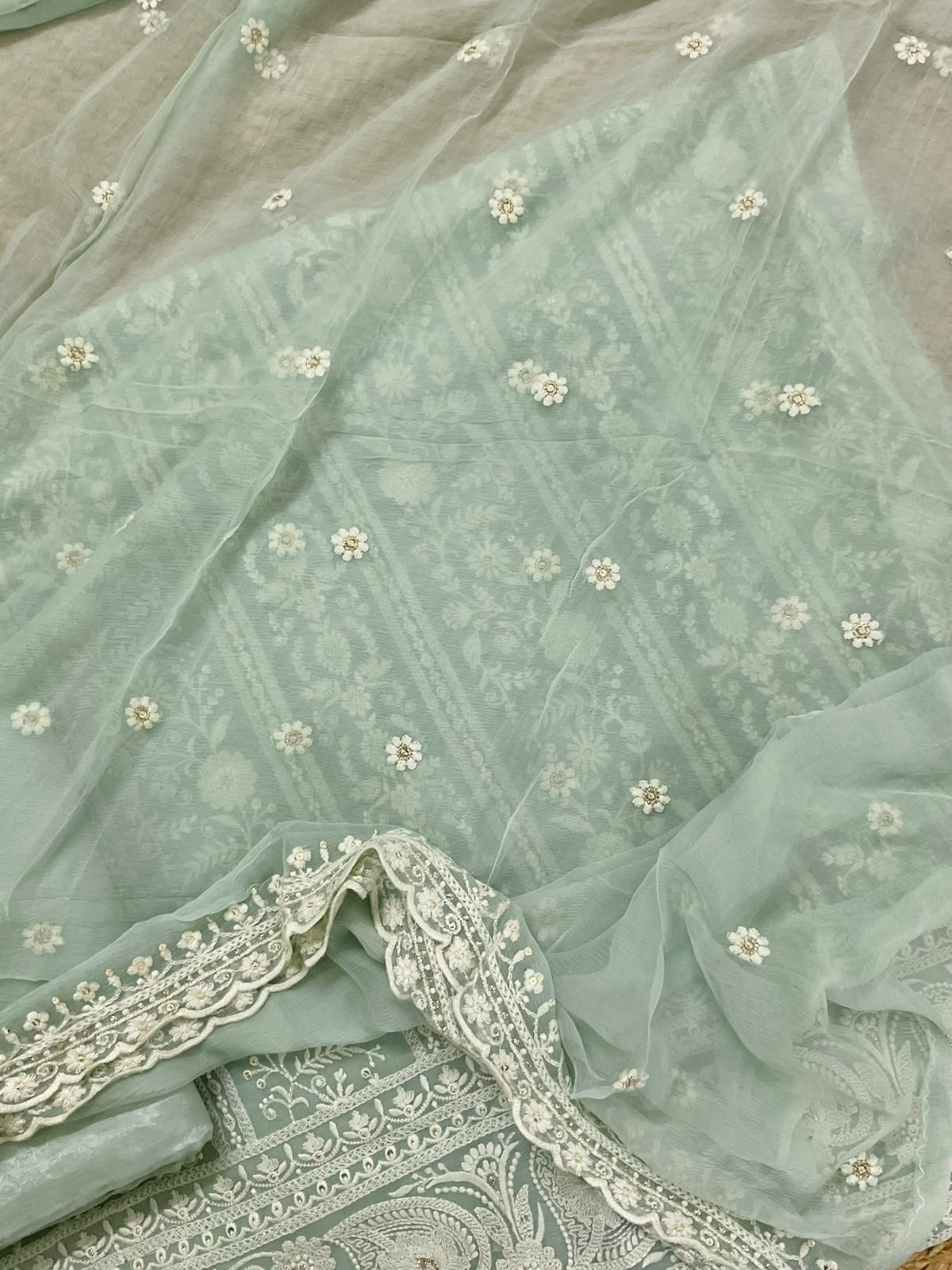 Pure Georgette Embroidered Suit - Sea Green