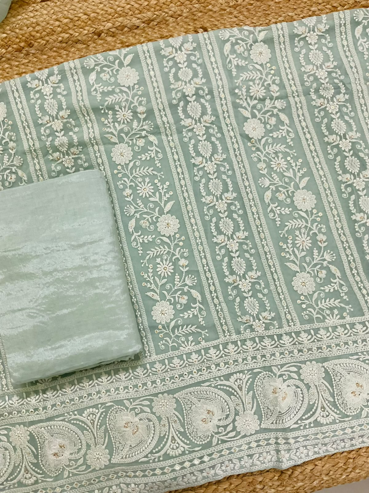 Pure Georgette Embroidered Suit - Sea Green