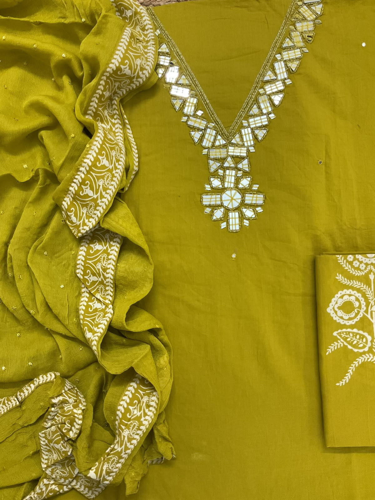 Pure Cotton Printed Embroidered Suit - Green