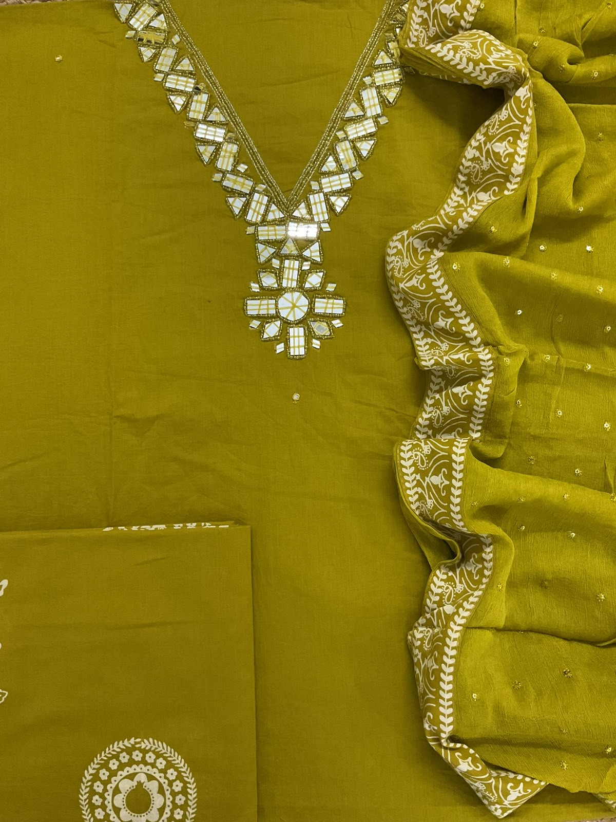 Pure Cotton Printed Embroidered Suit - Green