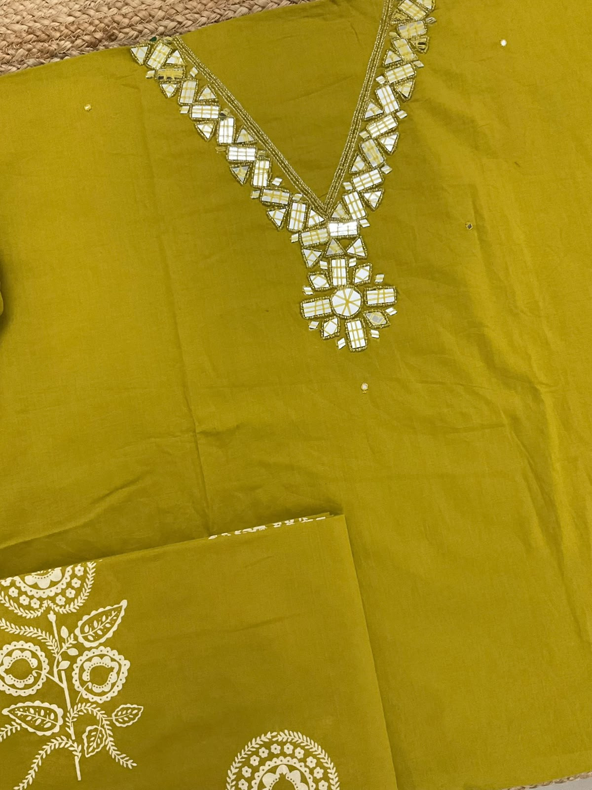 Pure Cotton Printed Embroidered Suit - Green