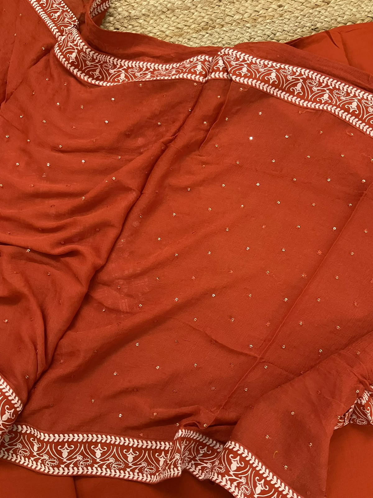 Pure Cotton Printed Embroidered Suit - Orange