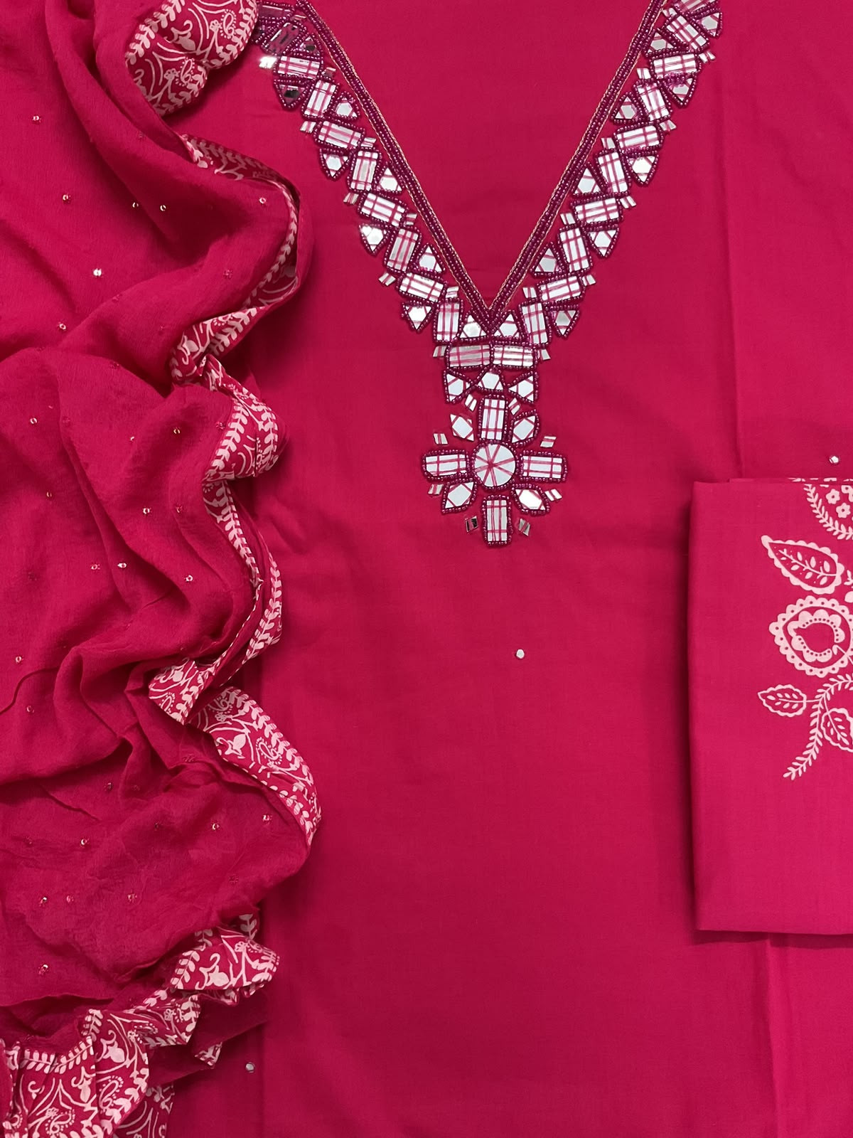 Pure Cotton Printed Embroidered Suit - Pink