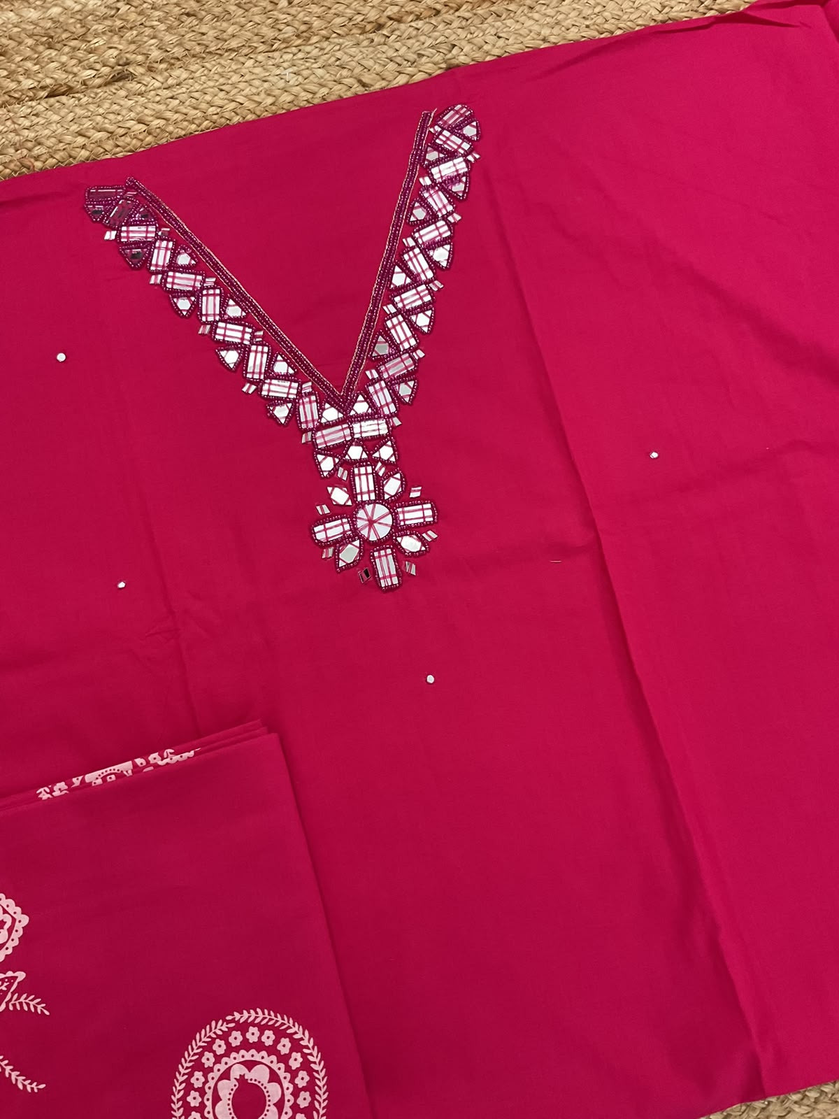 Pure Cotton Printed Embroidered Suit - Pink