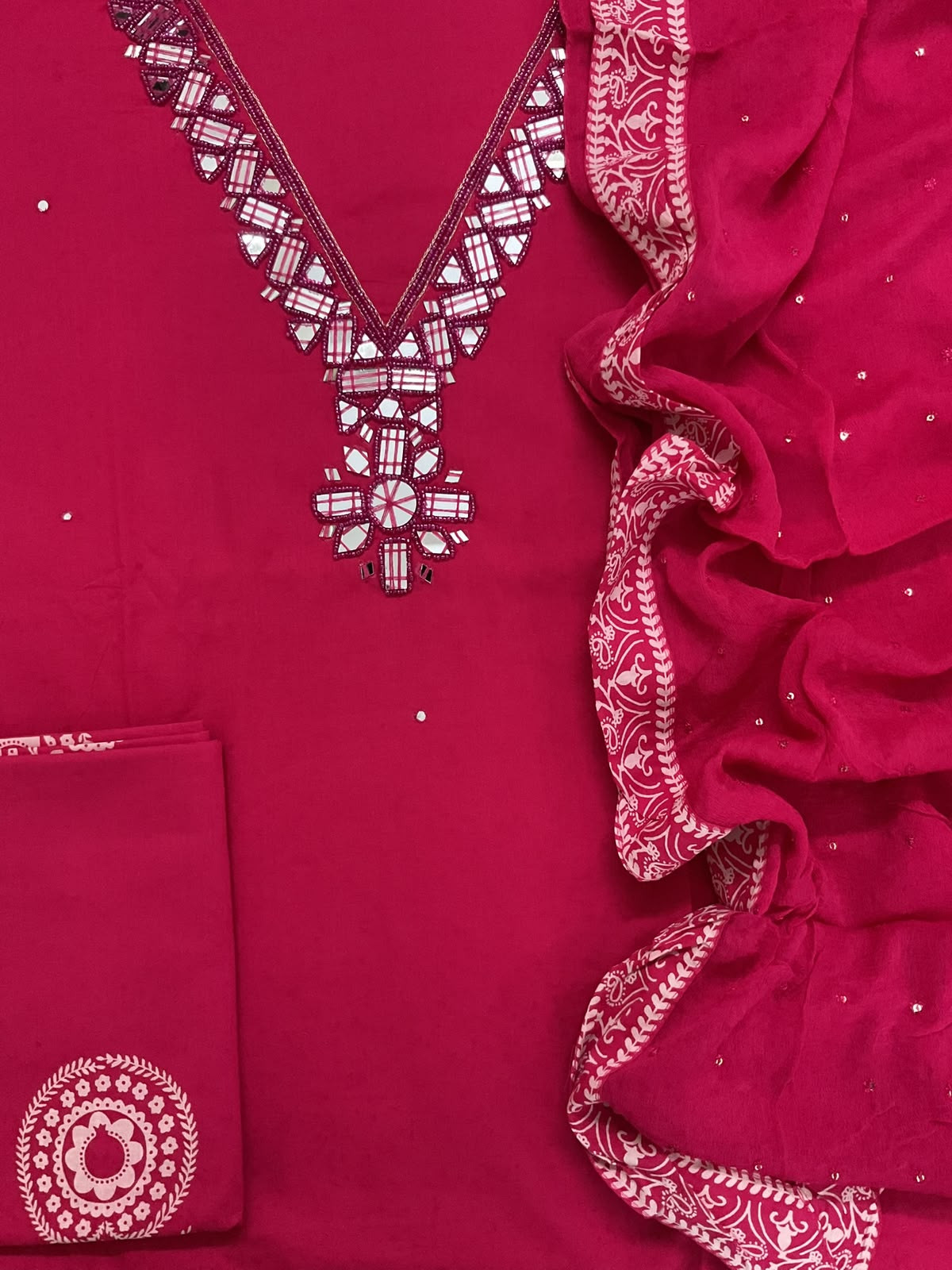 Pure Cotton Printed Embroidered Suit - Pink