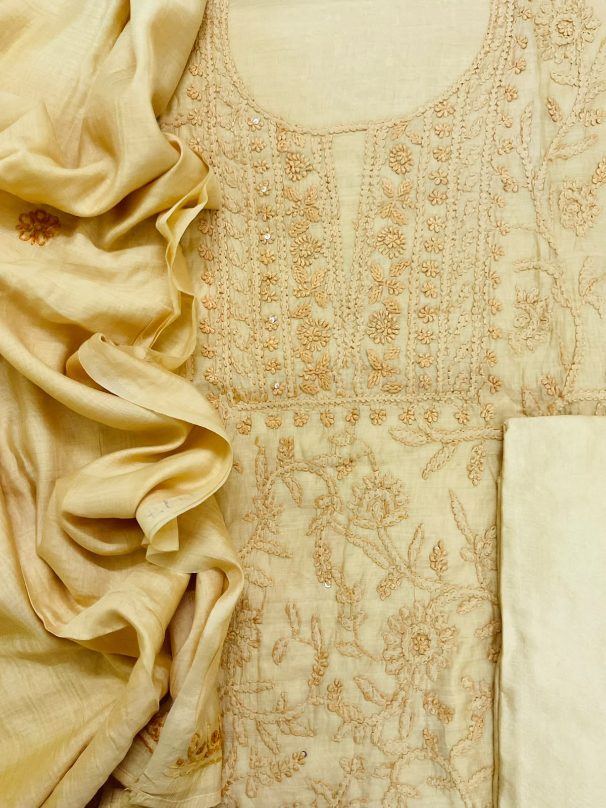 Soft Chanderi Embroidered Suit - Yellow