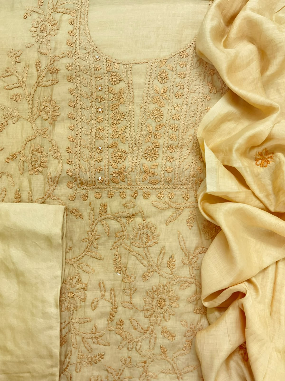 Soft Chanderi Embroidered Suit - Yellow