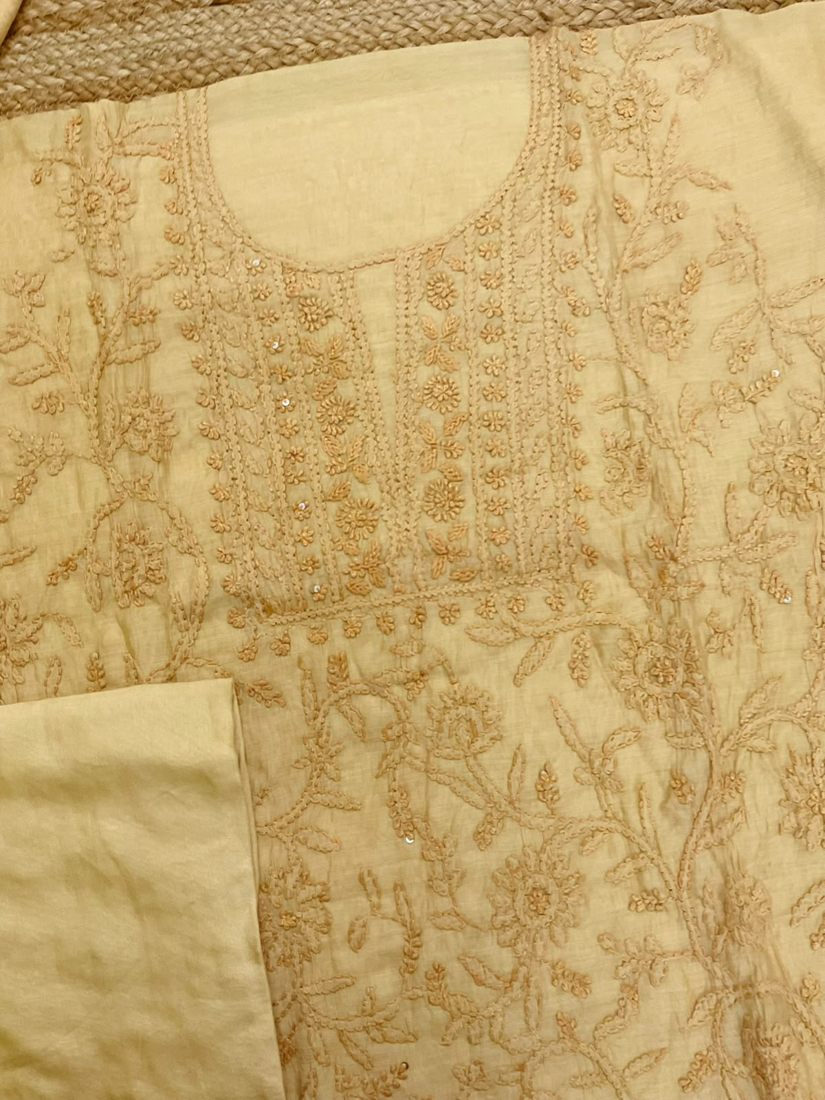 Soft Chanderi Embroidered Suit - Yellow