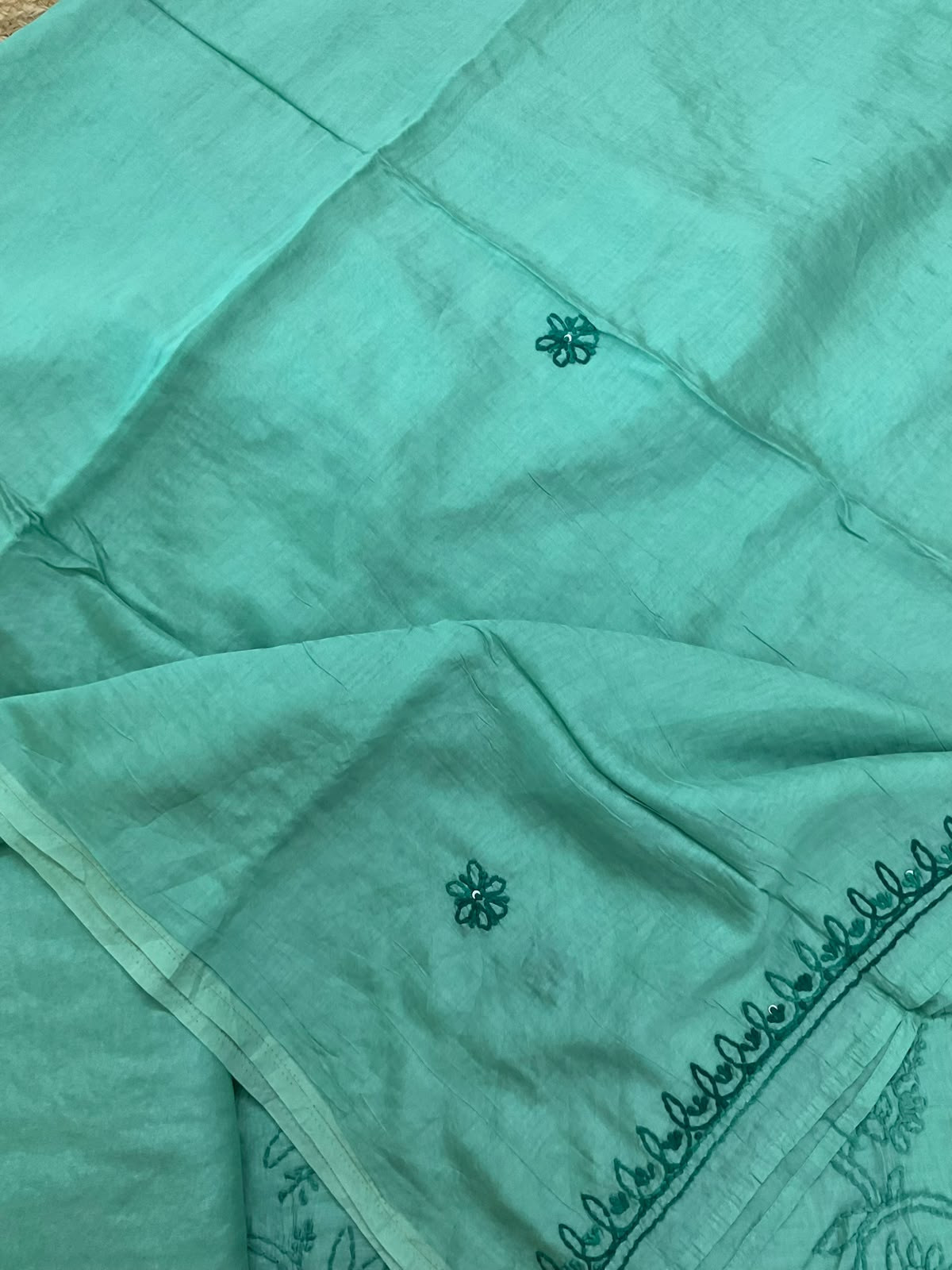 Soft Chanderi Embroidered Suit - Green