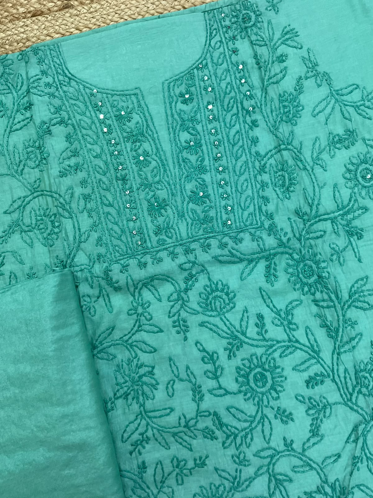 Soft Chanderi Embroidered Suit - Green