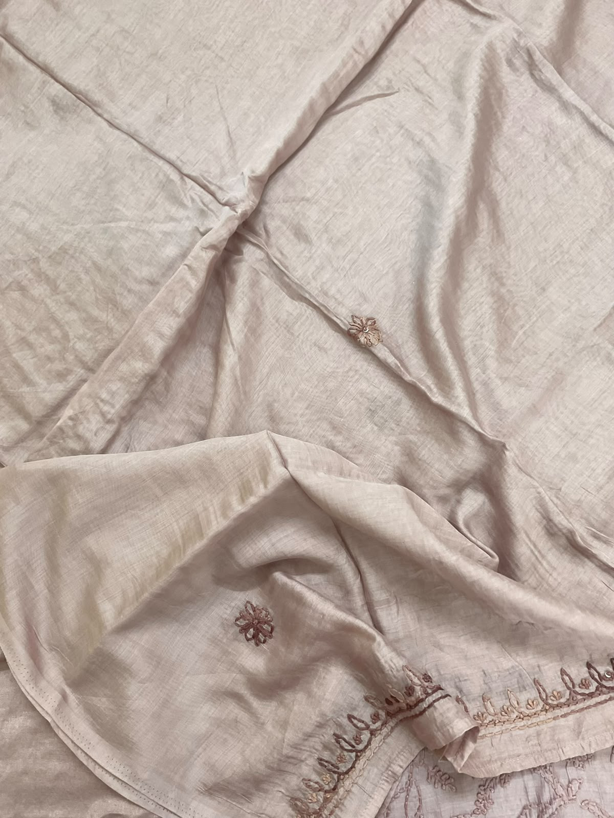 Soft Chanderi Embroidered Suit - Lilac Beige