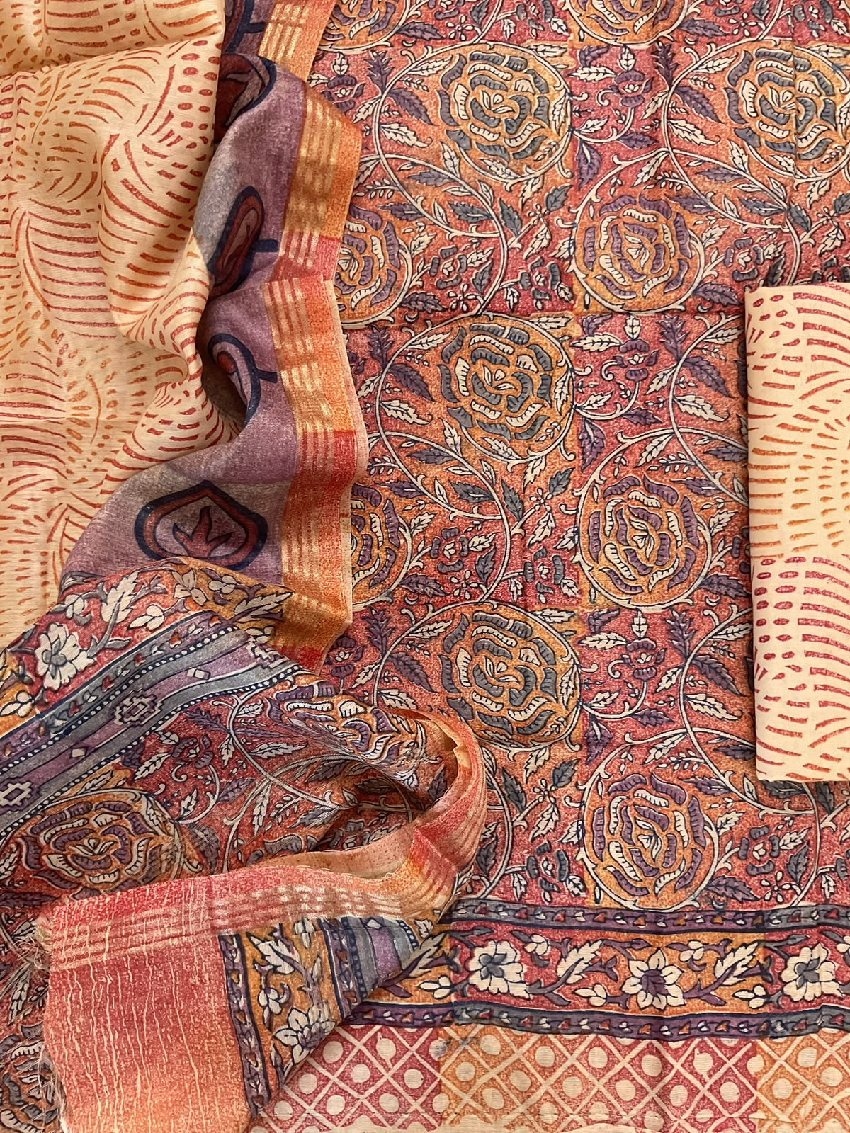Pure Chanderi Printed Suit - Multicolour