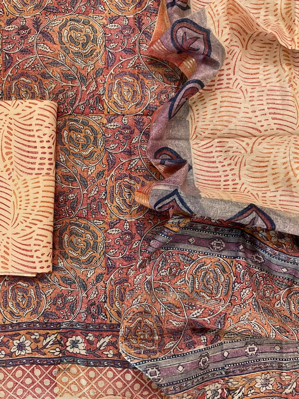 Pure Chanderi Printed Suit - Multicolour