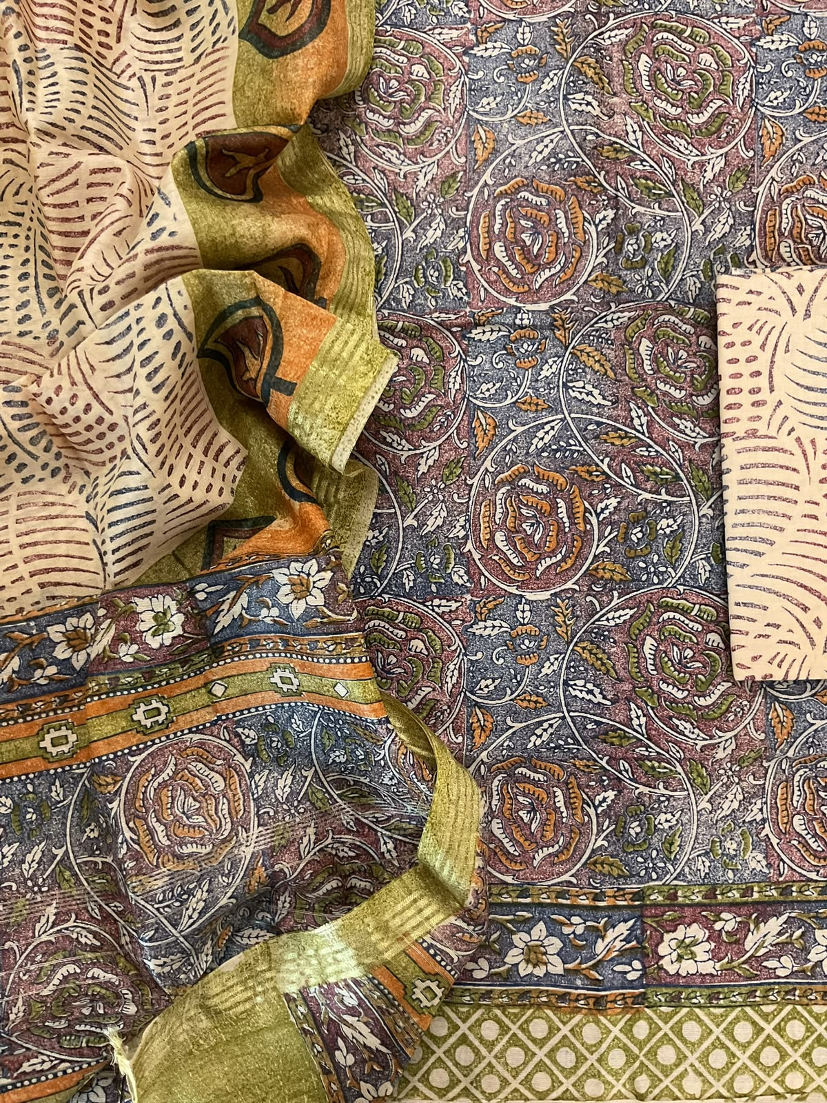 Pure Chanderi Printed Suit - Multicolour