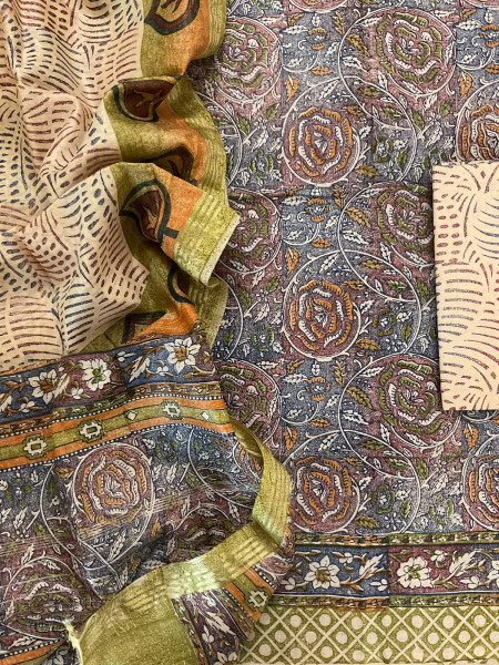 Image of Pure Chanderi Printed Suit - Multicolour