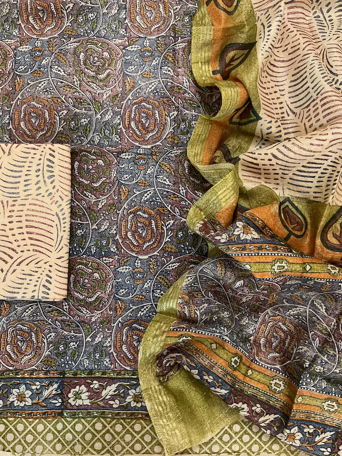 Pure Chanderi Printed Suit - Multicolour