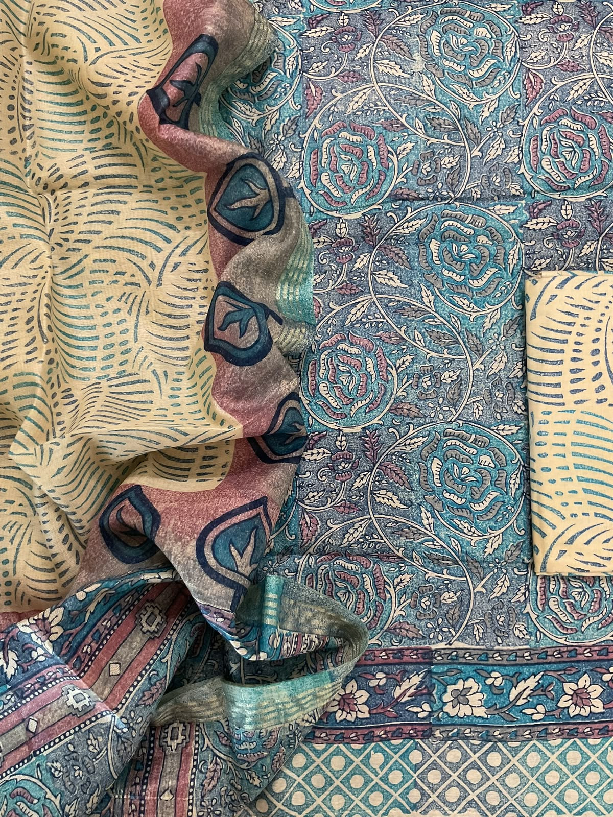 Pure Chanderi Printed Suit - Multicolour