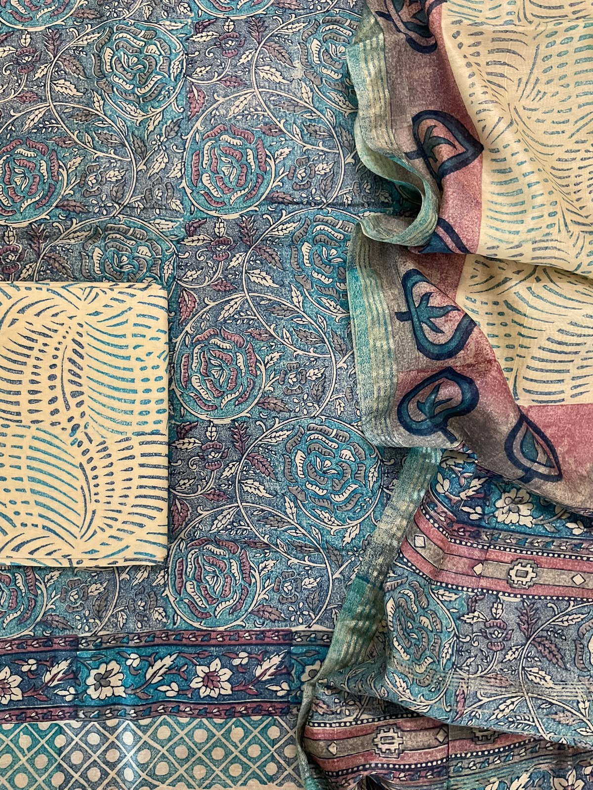 Pure Chanderi Printed Suit - Multicolour