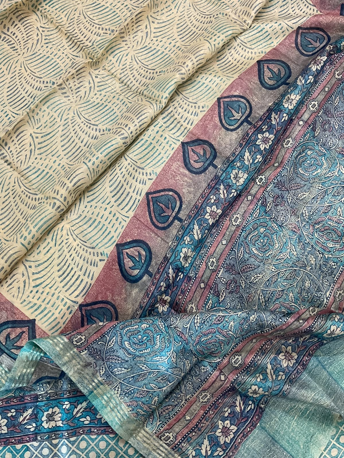 Pure Chanderi Printed Suit - Multicolour