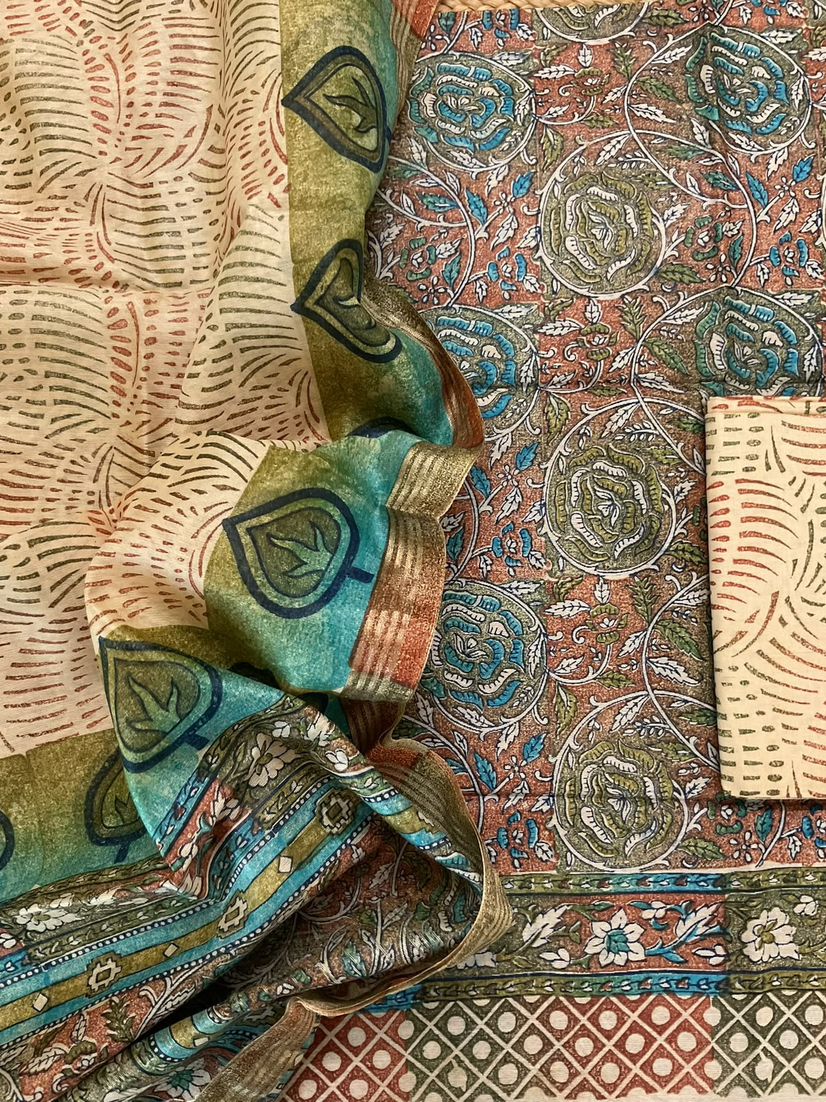 Pure Chanderi Printed Suit - Multicolour