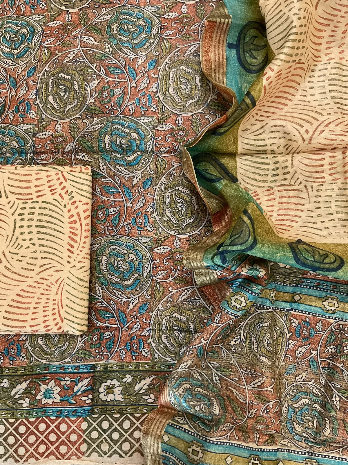 Pure Chanderi Printed Suit - Multicolour