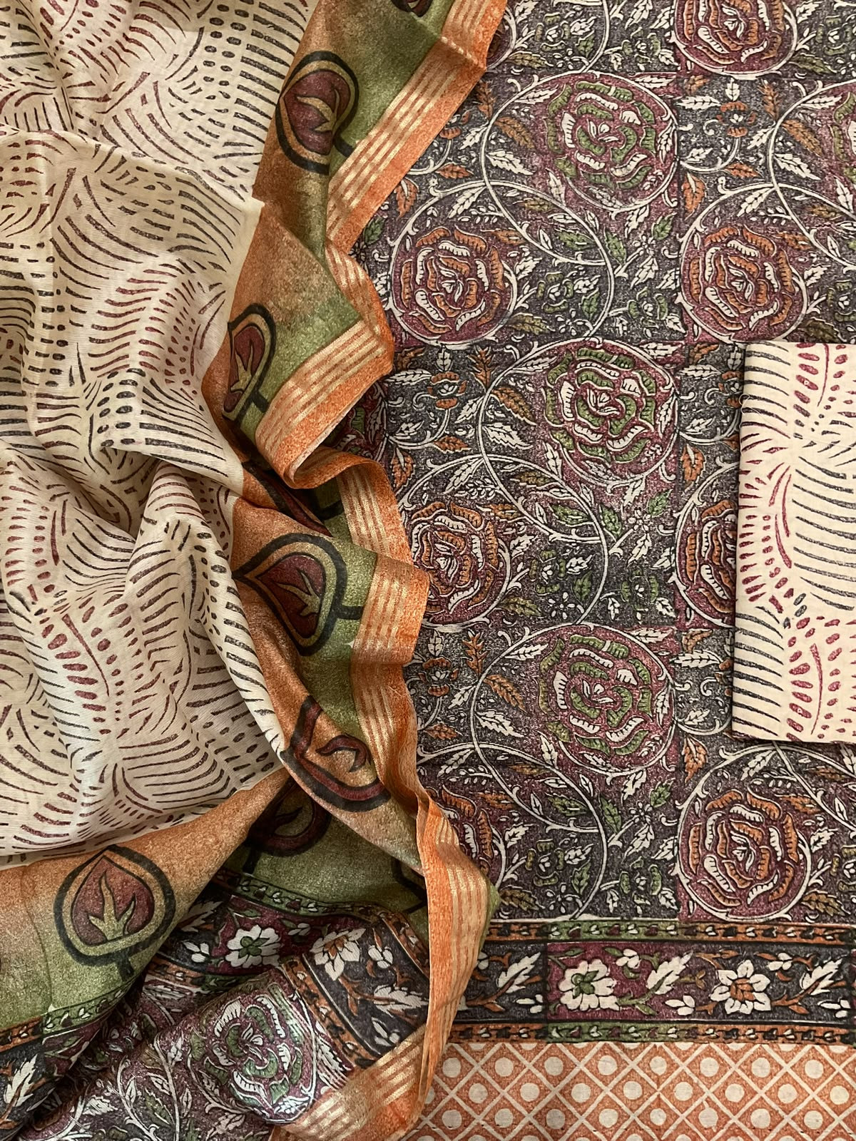 Pure Chanderi Printed Suit - Multicolour
