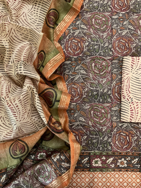 Image of Pure Chanderi Printed Suit - Multicolour