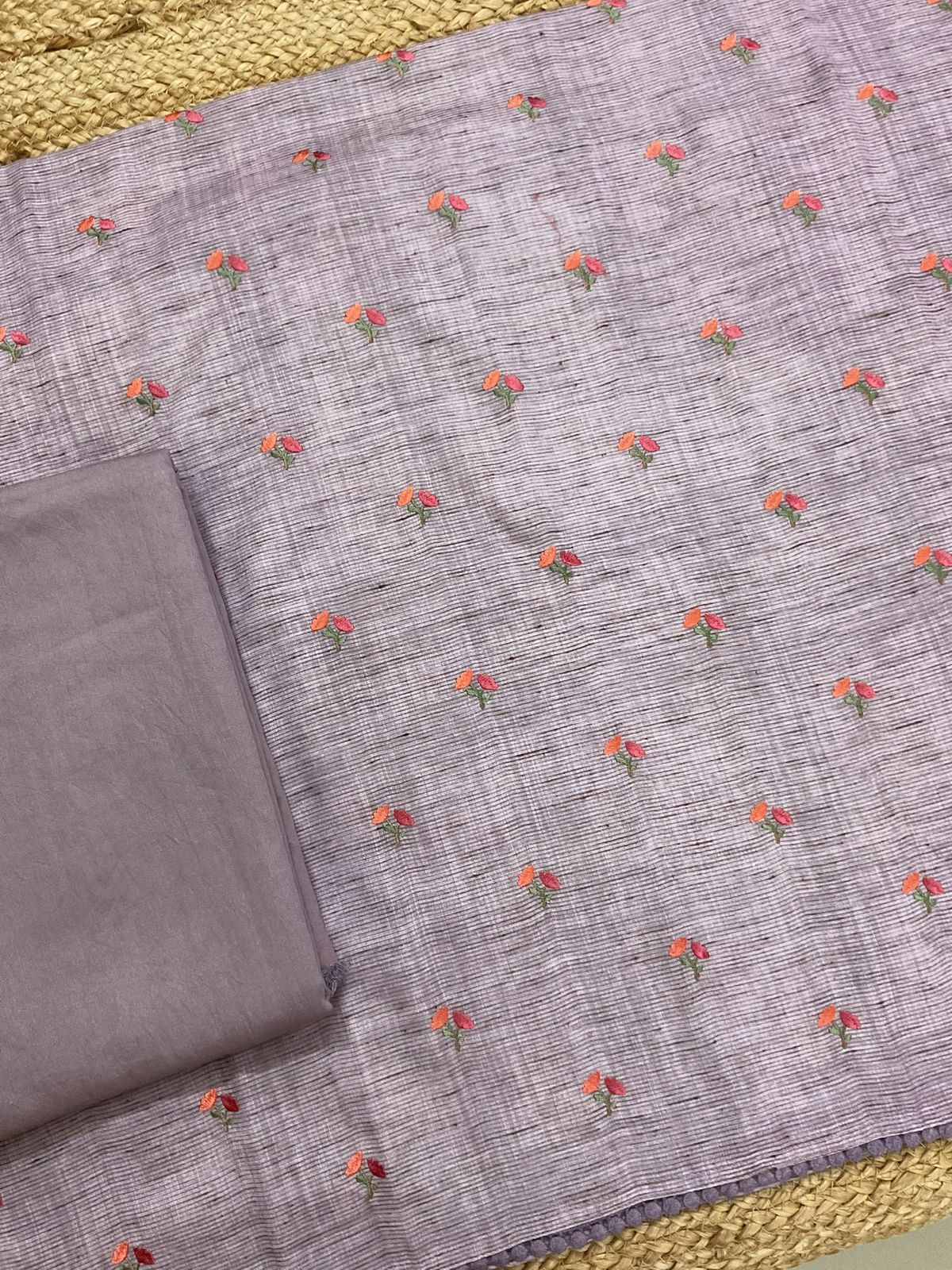 Soft Slub Cotton Silk Printed Embroidered Suit - Lavender