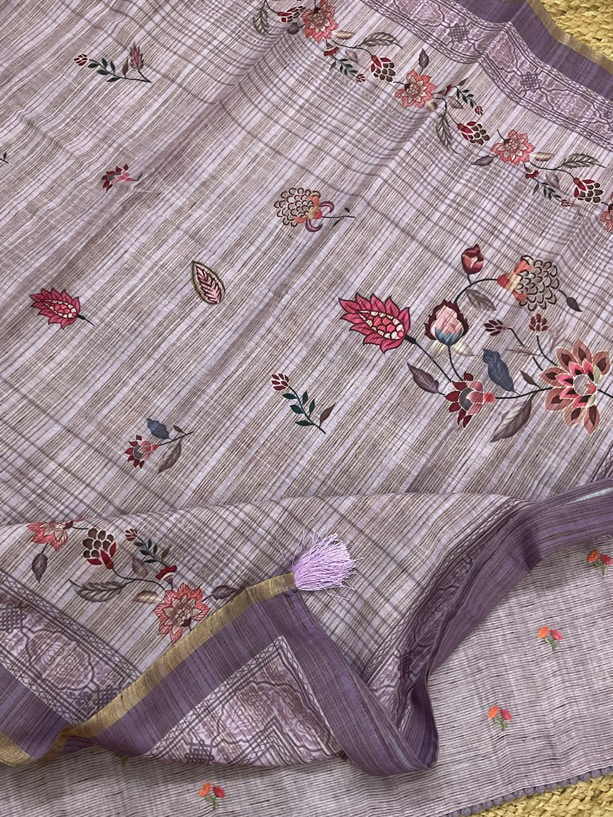 Soft Slub Cotton Silk Printed Embroidered Suit - Lavender