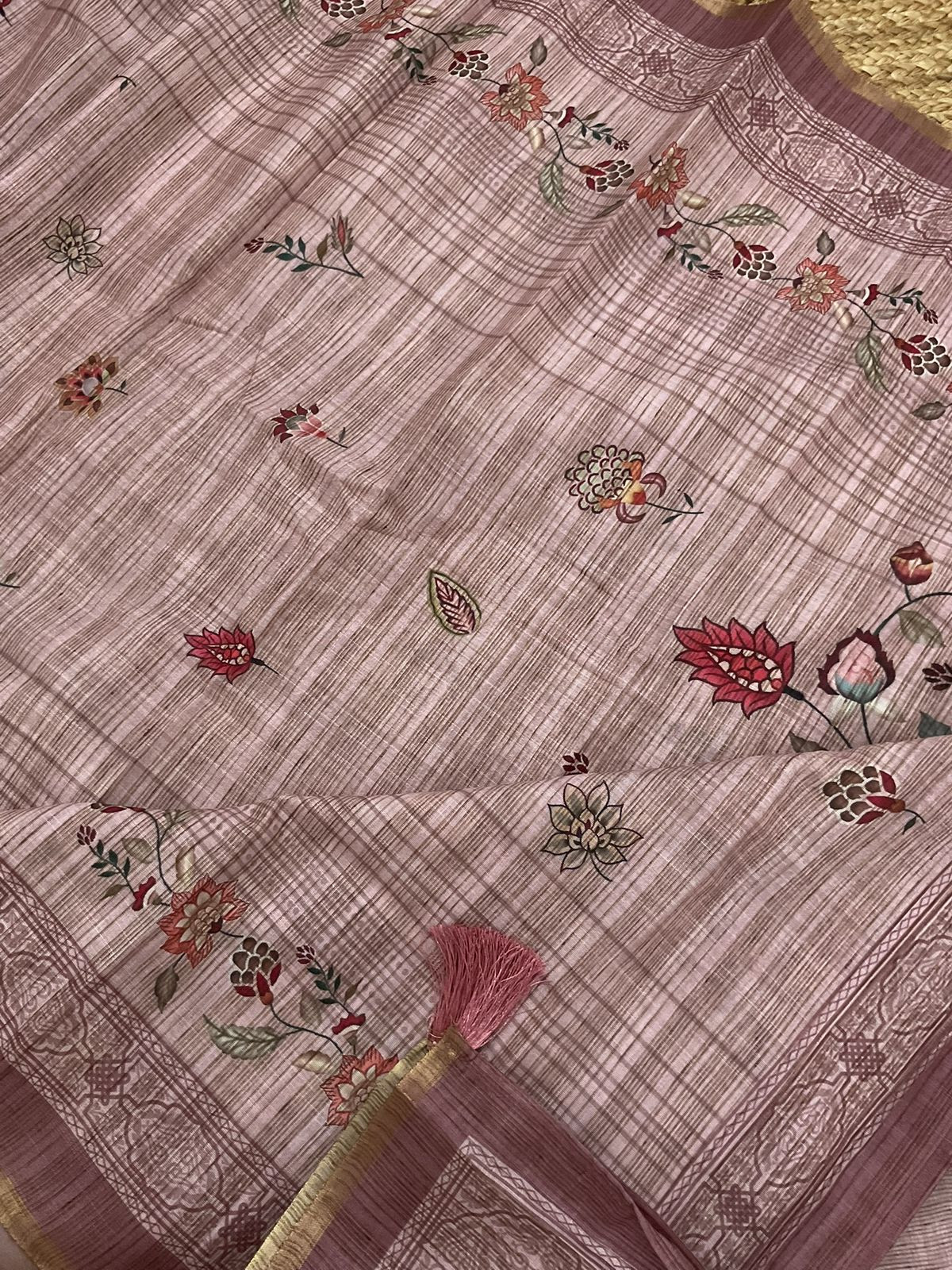 Soft Slub Cotton Silk Printed Embroidered Suit - Peachish Beige