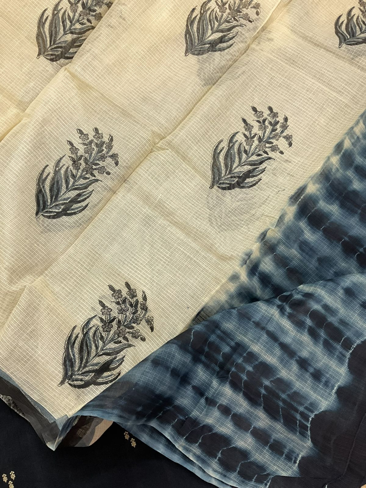 Pure Handloom Cotton Self Weaved Printed Suit - Black