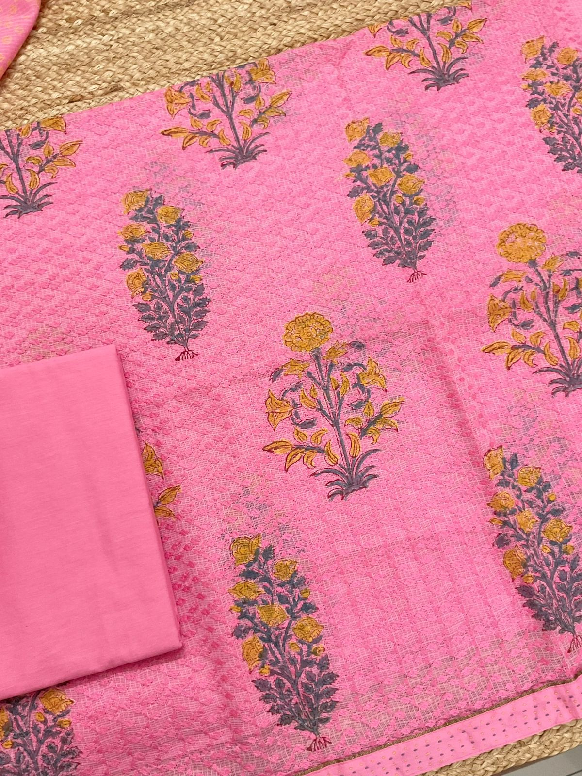 Pure Kota Cotton Printed Embroidered Suit - Pink