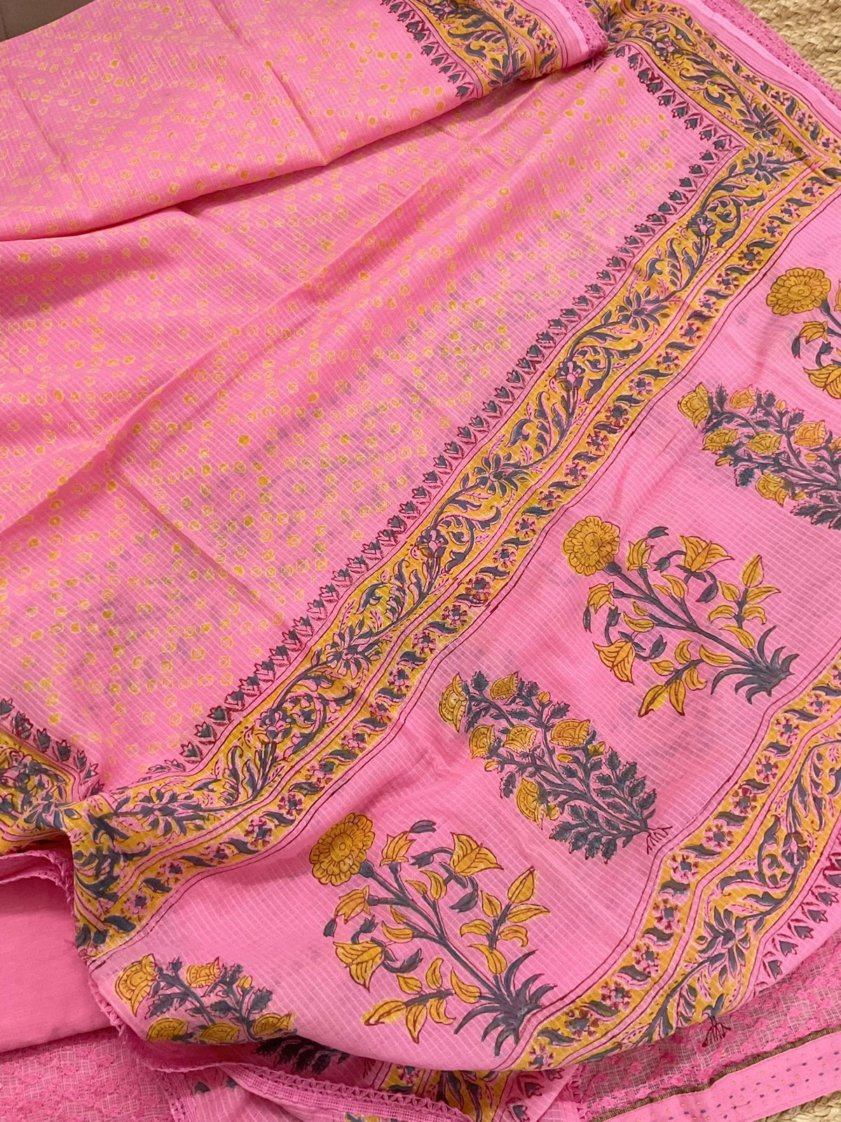 Pure Kota Cotton Printed Embroidered Suit - Pink