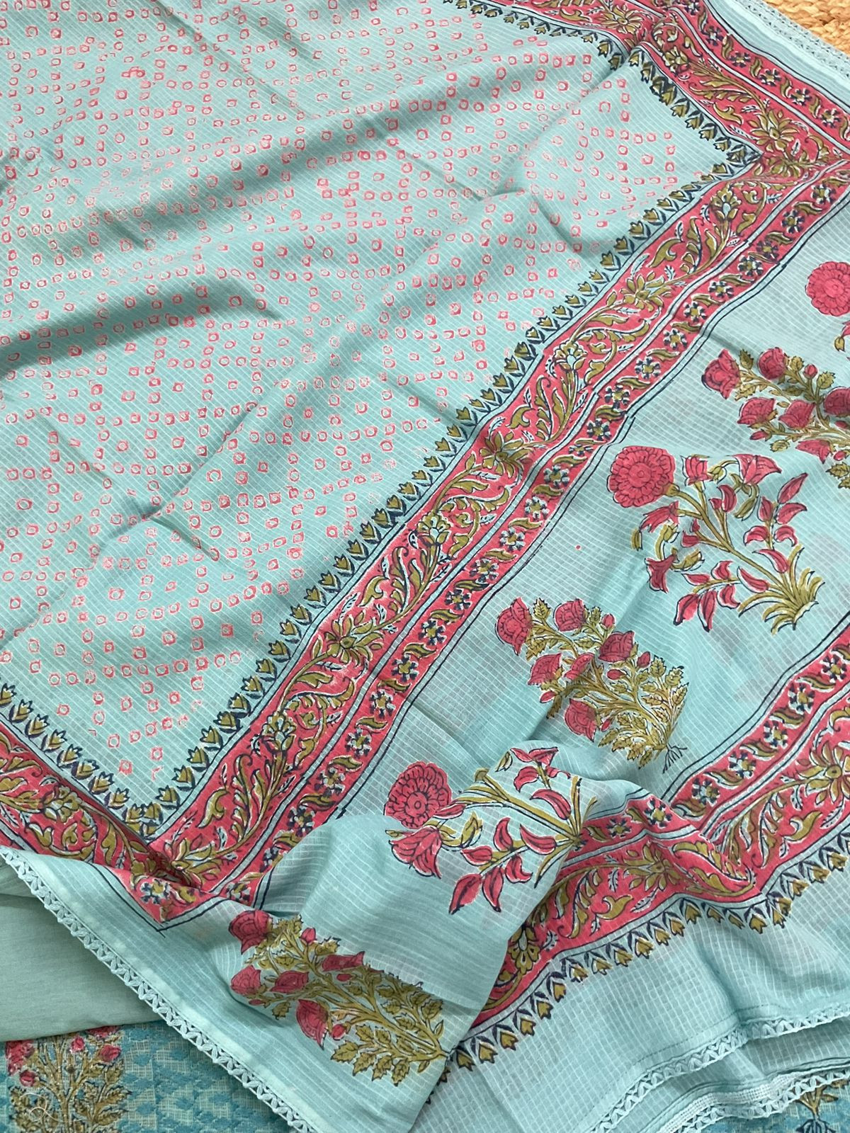 Pure Kota Cotton Printed Embroidered Suit - Blue