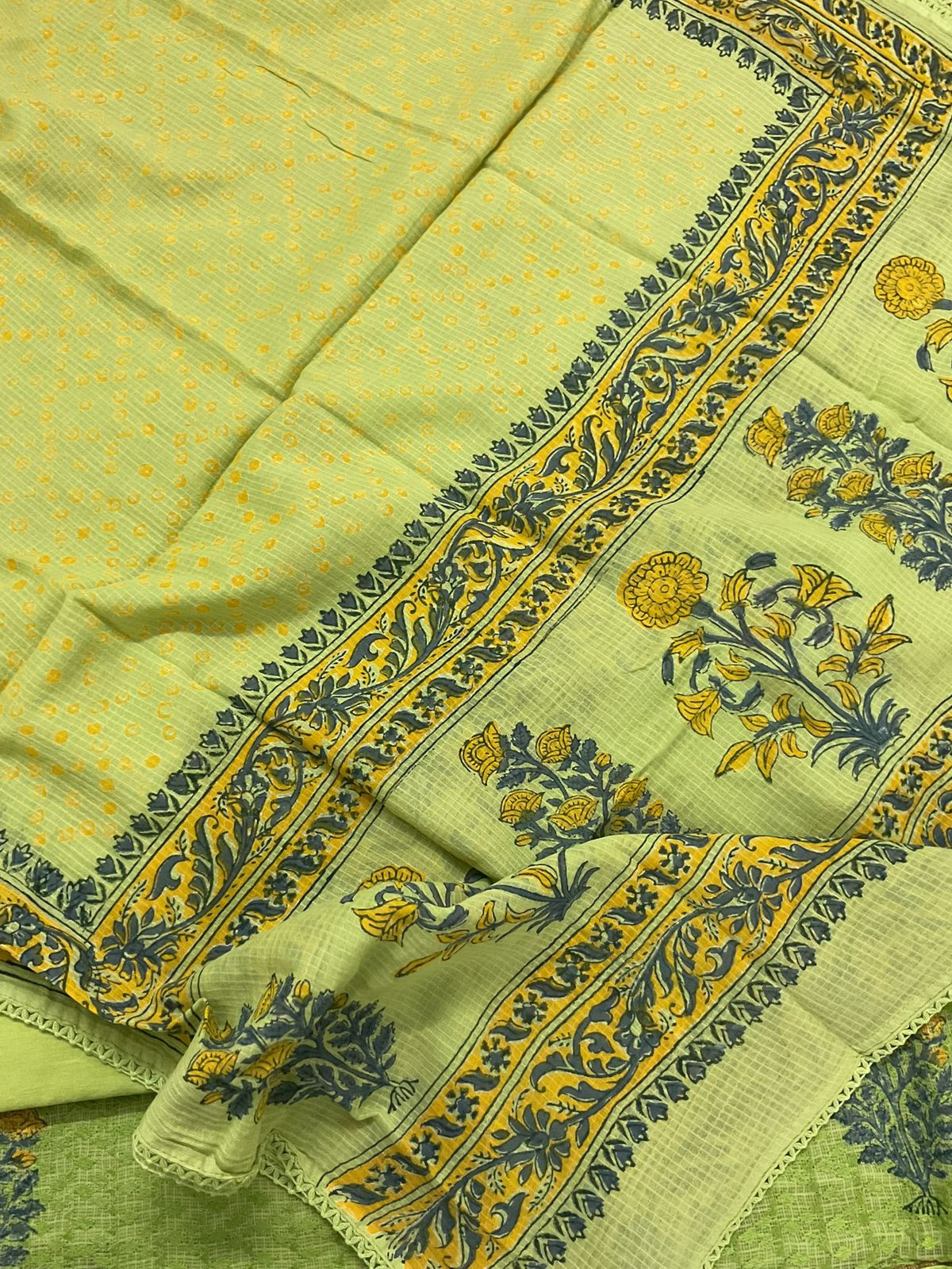 Pure Kota Cotton Printed Embroidered Suit - Green