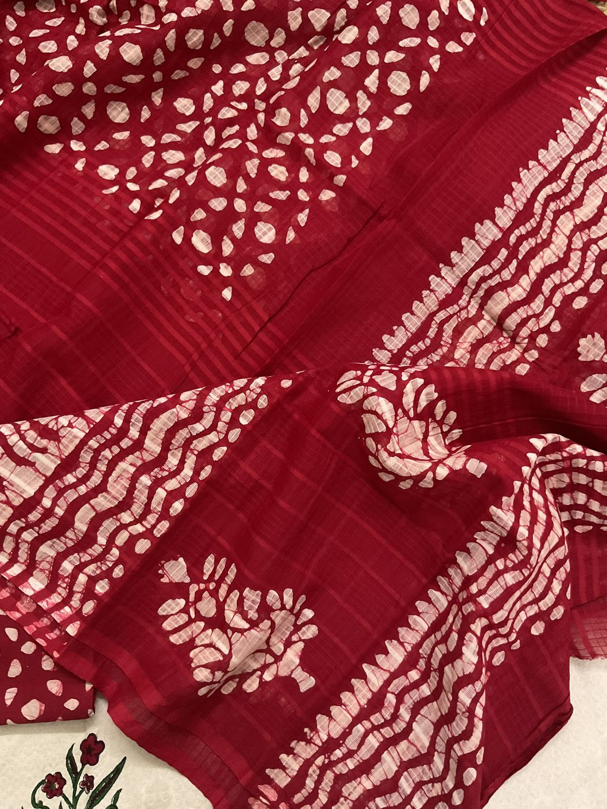 Pure Cotton Silk Self Weaved Printed Embroidered Suit - Beige